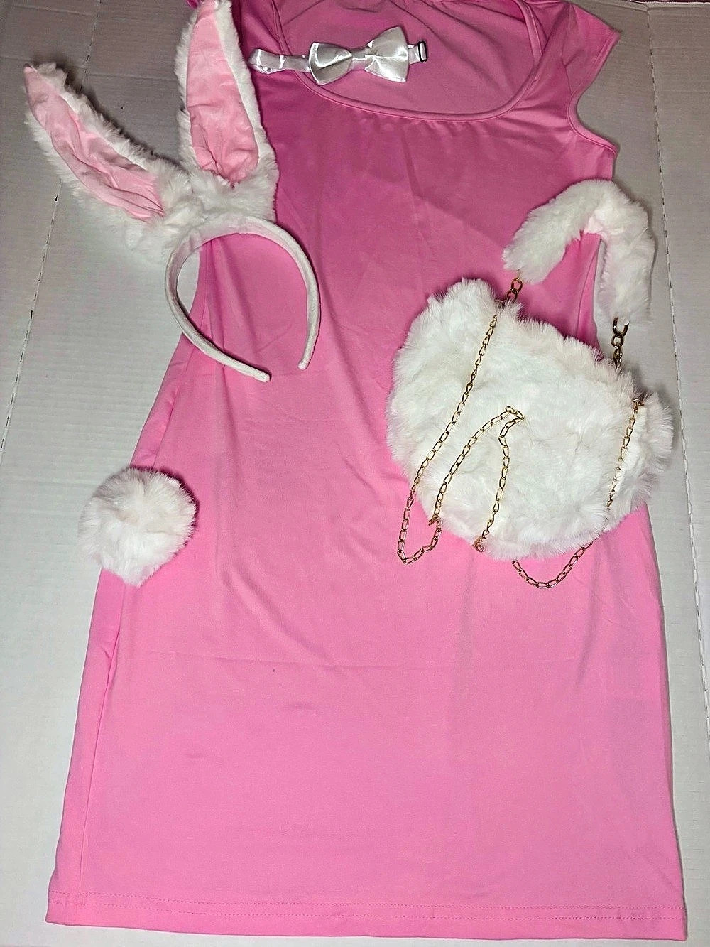 Sexy bunny Pink Mini Dress Costume Set with choker and matching bag Brand New